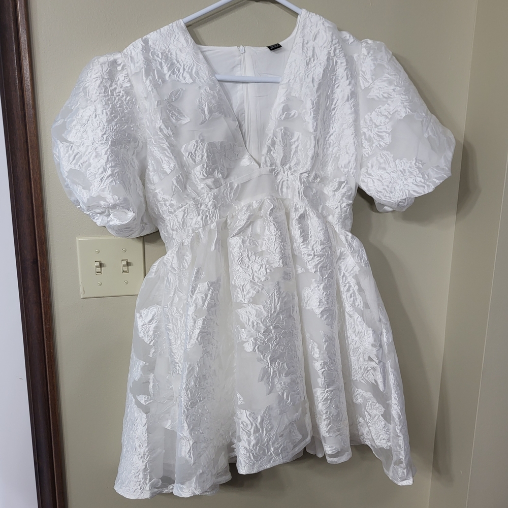 Aveloria White Dress Textured Fabric